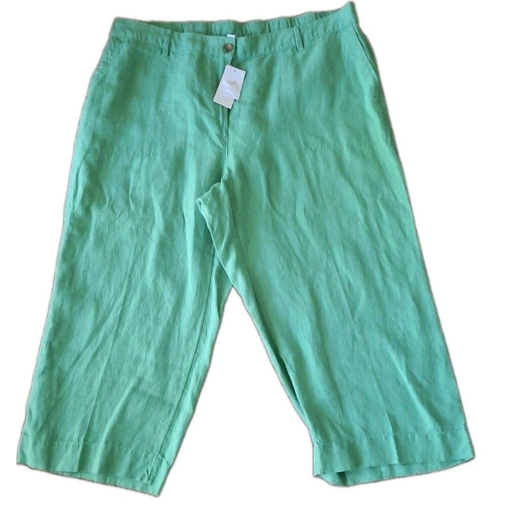 J. Jill Love Linen European Flax Linen Pants 2X  Wide Leg Cropped Green New